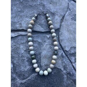 Natural Stone Beaded Jasper Necklace With Sterling Silver Hook Clasp